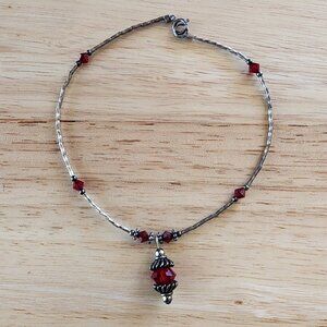 Etsy Silver Tone Faux Garnet Bohemian Anklet